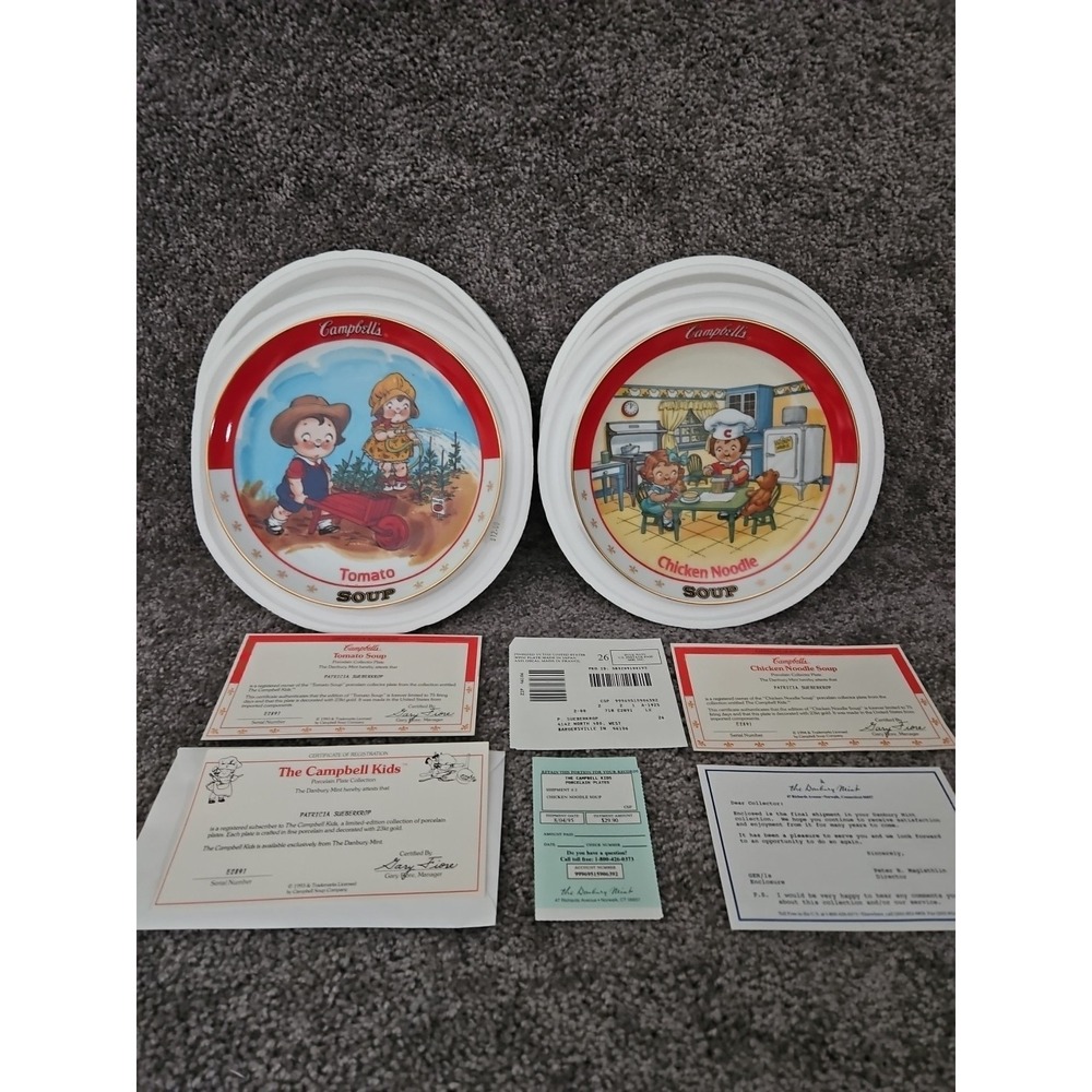 Set Of 2 Campbell Kids Soup Tomato and Chicken Noodle Collectible Plates